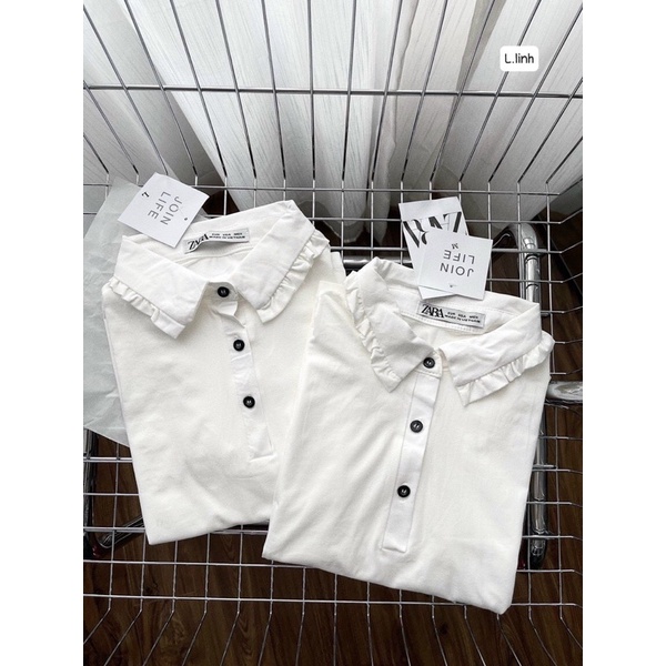 Áo polo zara trăng cổ đức cộc tay nam nữ hàng đẹp