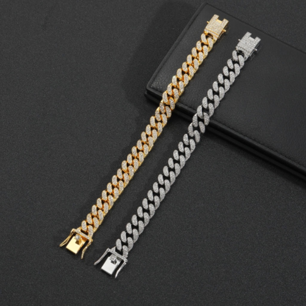 Vòng đeo tay Cuban đính đá sang trọng, thời trang hiphop dành cho nam nữ