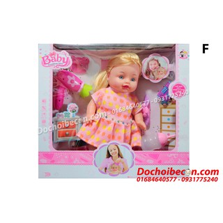 Búp bê Baby Doll kèm phụ kiện tóc FD-3563 - Dùng pin, có âm thanh, uống nước, đi vệ sinh (Nhiều mẫu)
