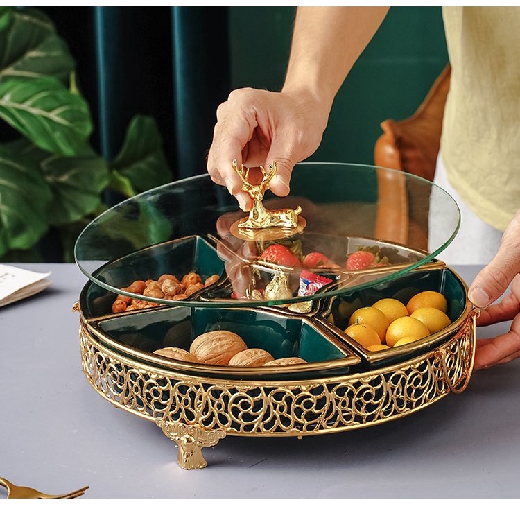 Hộp lưu trữ trái cây khô Sang Trọng Có Nắp Đậy Đĩa Đựng bánh kẹo Phong Cách Bắc Âu