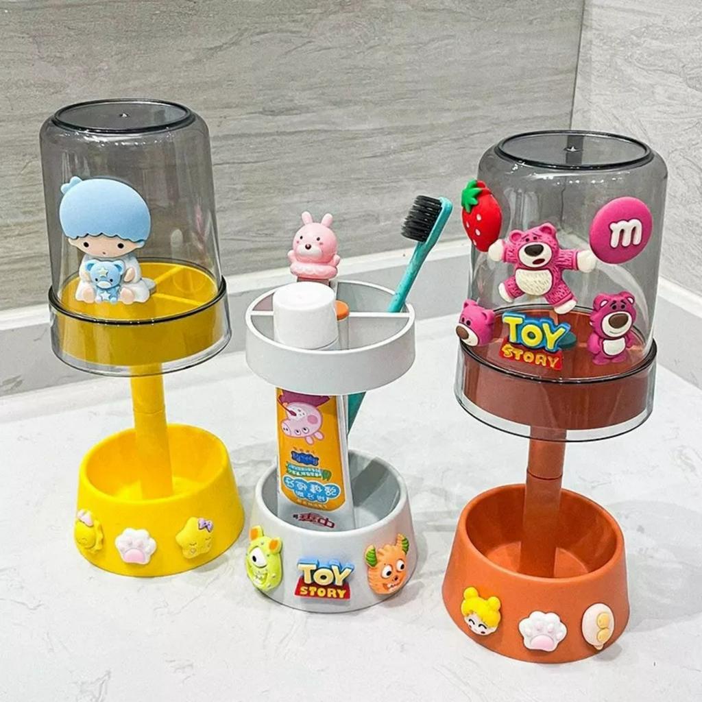 Kệ Đựng Bàn Chải Đánh Răng Kèm Cốc Bằng Nhựa Sticker Hoạ Tiết Hoạt Hình Siêu Cute Tr.th