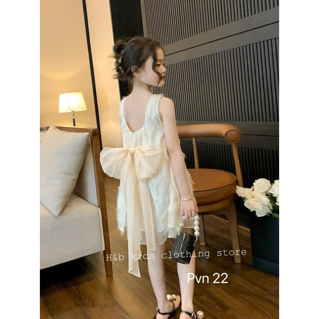 Váy bé gái, váy lông sát nách nơ lưng sang chảnh thích hợp đi dự tiệc cho bé 10-28kg