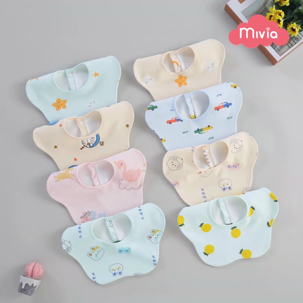 Yếm tròn xoay cho bé, yếm cotton cho bé 2 Mặt Xoay 360 Độ 6 lớp