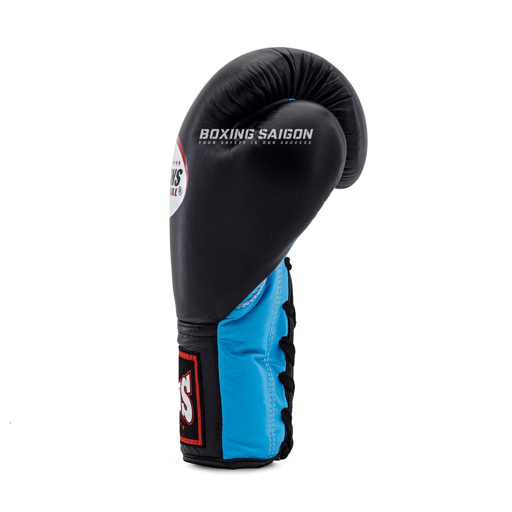 Găng tay Boxing Muay Thai Twins BGLL1 Lace-up - Black/Light Blue