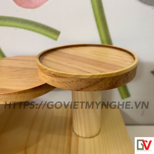 Khay gỗ sushi trang trí sushi món ăn Nhật hình bậc thang - khay gỗ bậc thang trang trí sushi - 5 tầng tròn