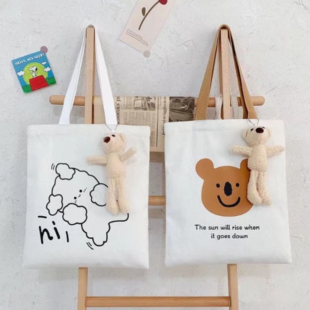 【Sỉ 30++mẫu】Túi tote vải canvas đeo chéo đi học có khóa kéo phong cách HÀN QUỐC
