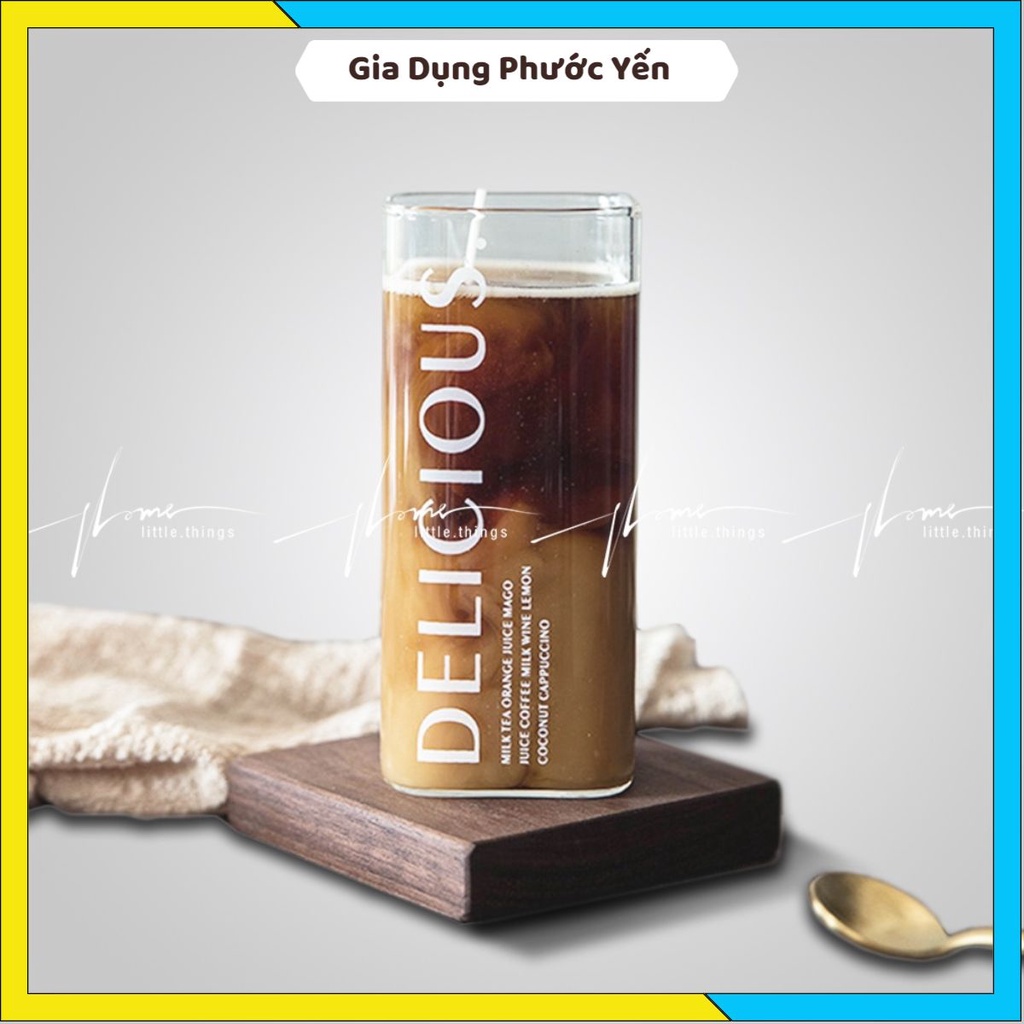 Ly, cốc thủy tinh vuông cao chịu nhiệt in chữ cao cấp dung tích 380ml, 230ml