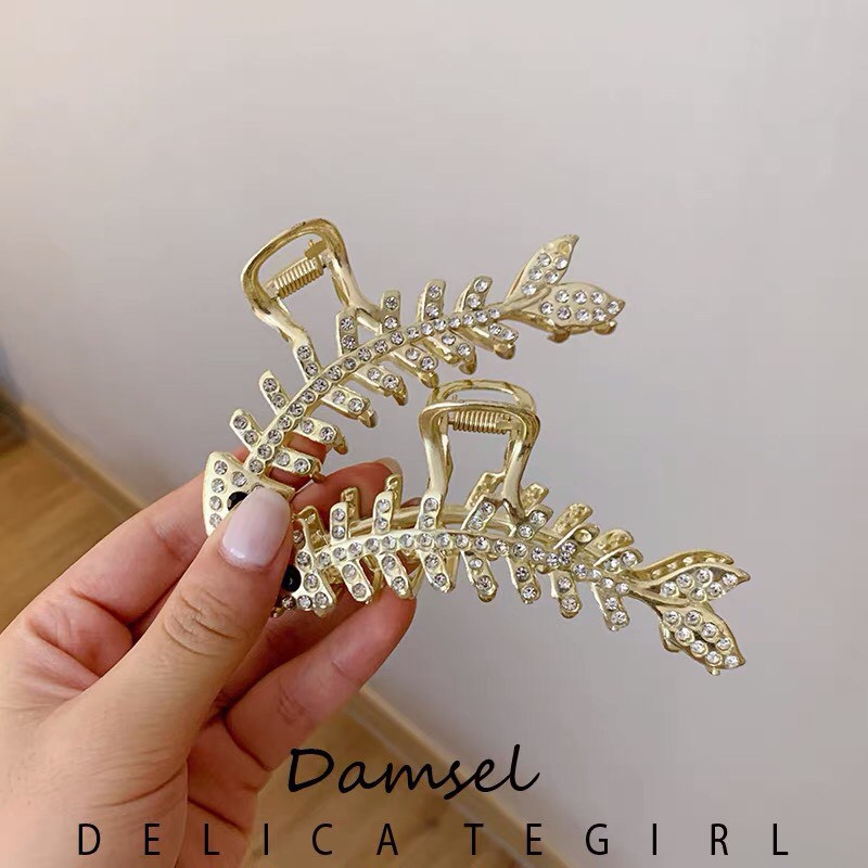 Kẹp tóc Hàn Quốc đính đá Cặp tóc càng cua kim loại xương cá hottrend thời trang cho nữ xinh sang chảnh Miituu KXC