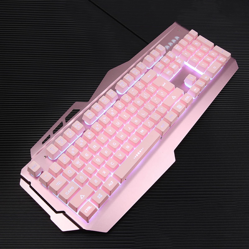 Bàn phím cơ chơi game 104 phím có đèn nền nền màu hồng tím/ và chuột giả cơ máy tính chơi game led USB keyboard