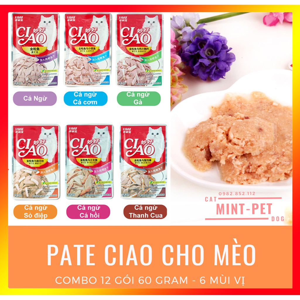 Hộp 12 Gói Pate Inaba Ciao Cho Mèo 6 Mùi Vị - Gói 60 gram #MintPet