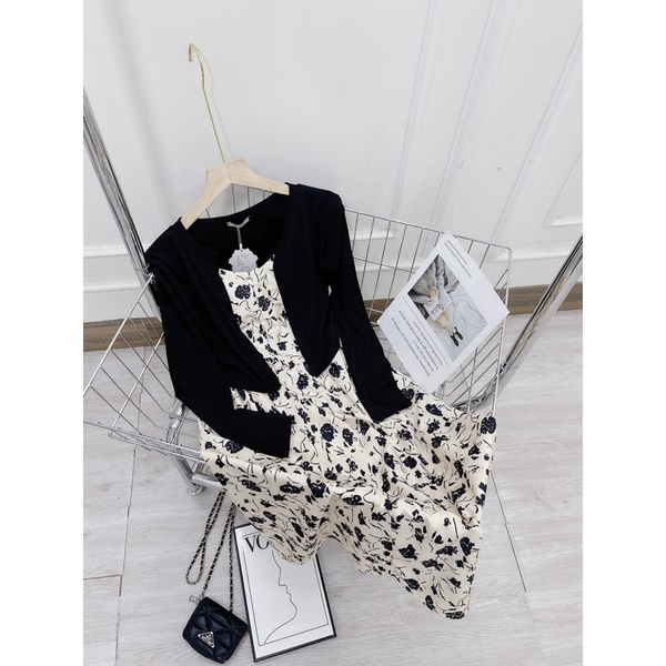 [ 𝐅𝐑𝐄𝐄 𝐒𝐇𝐈𝐏 ]   SÉT  ÁO LEN TĂM KHOÁC CADIGAN VÁY 2 DÂY HOA ĐỆM NGỰC