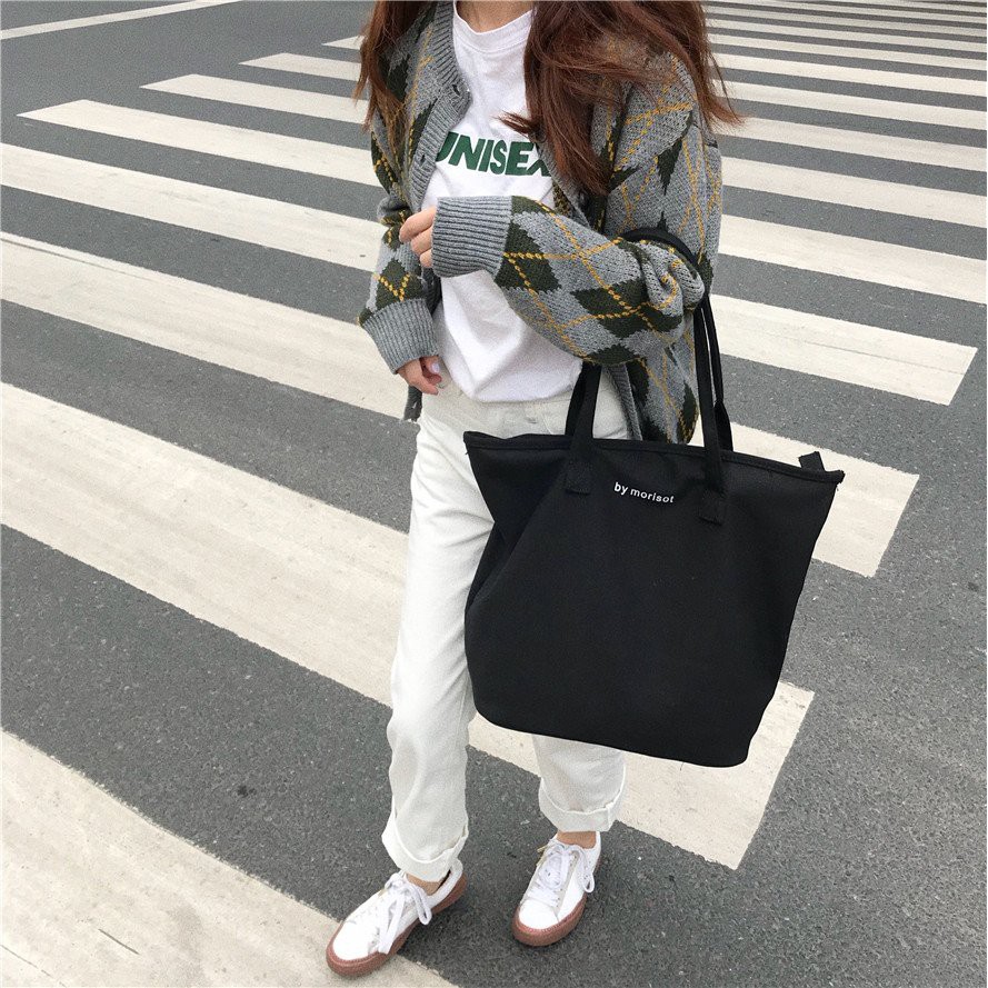 Túi vải tote mới cho nữ phong cách Hàn Quốc đựng vừa khổ A4 đi học đi chơi siêu xinh