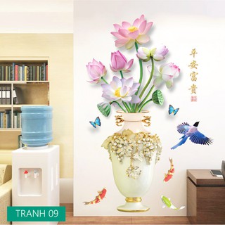[SALE OFF] TRANH DECAL DÁN TƯỜNG 3D BÌNH HOA SEN