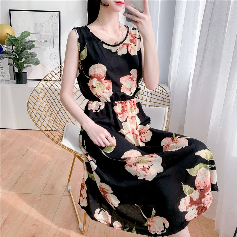 Đầm Maxi Không Tay Họa Tiết Chấm Bi Plus Size Phong Cách Hàn Quốc Cho Nữ