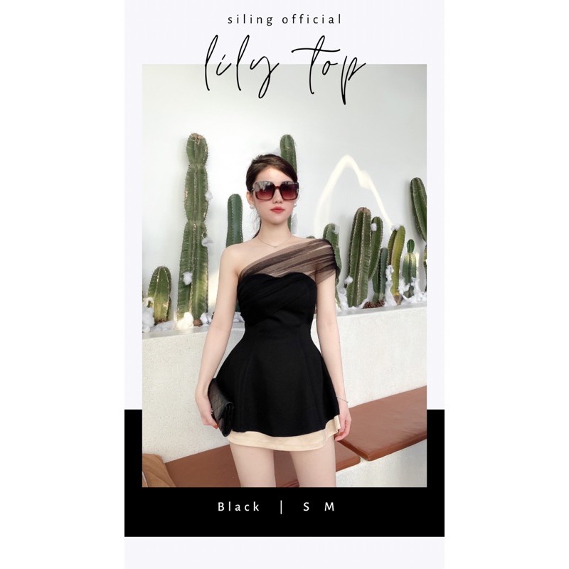 Áo Xoè Chít eo lưới chéo vai - LILY TOP