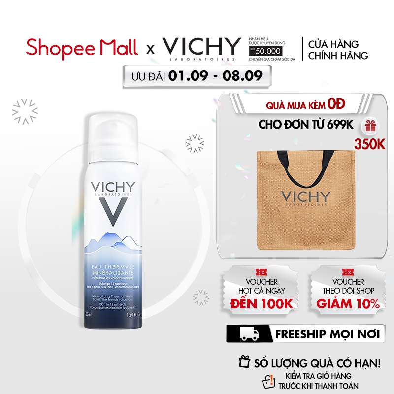 Nước xịt khoáng dưỡng da Vichy Mineralizing Thermal Water 50ml