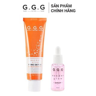 Combo:Sữa Rửa Mặt Sủi Bọt Oxy GGG Thải Độc Sạch Mụn Đầu Đen (50gr), Serum Hồng GGG Cấp Nước Dưỡng Trắng Căng Bóng (10ml)
