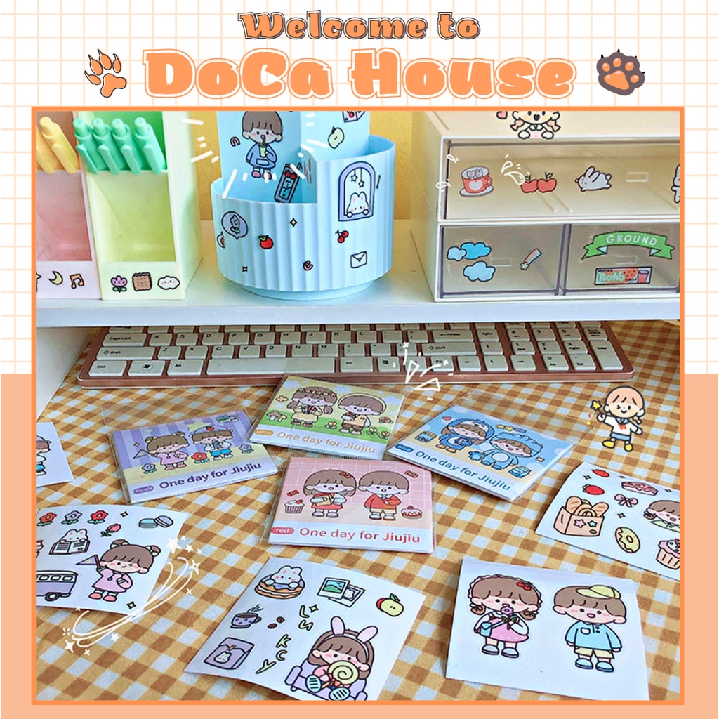 Set 4 miếng sticker DOCA chống nước, hình dán cute dễ thương trang trí điện thoại, laptop, đồ dùng học tập