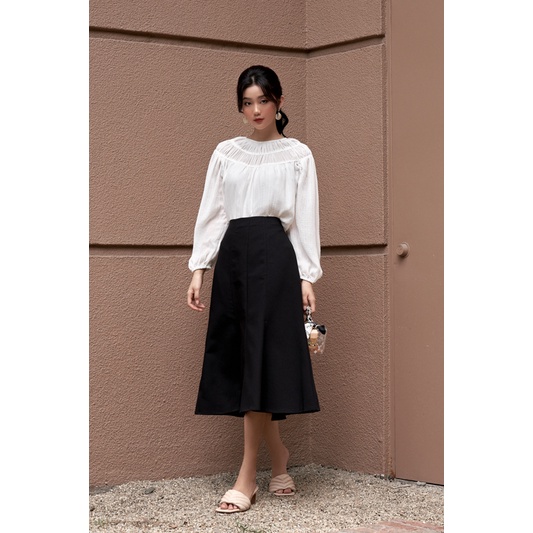 EVERLUXE - Áo blouse nhún - Trắng