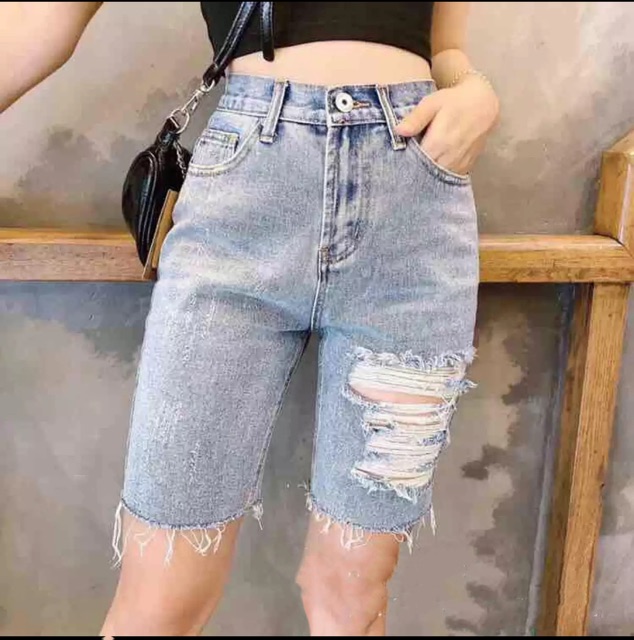 Quần jean ngố / lửng BIG SIZE lưng cao, co dãn mạnh rách loang đẹp 3310