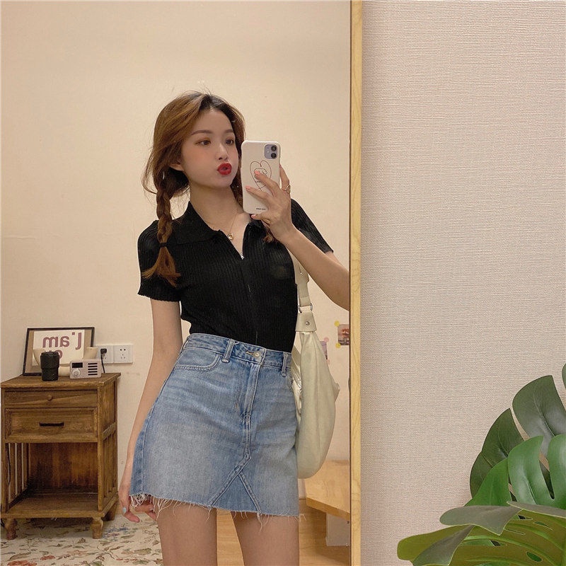 Áo Sweater Tay Ngắn Có Khóa Kéo Thiết Kế Mới Thời Trang Mùa Hè Theo Phong Cách Hàn Quốc Cho Nữ