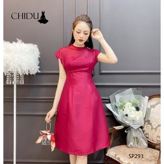Chidu đầm công sở phối lưới dáng xoè đính ngọc sp293