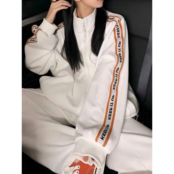 Bộ thể thao nỉ  sọc chữ  KEEP,AN MINH chất nỉ bông dầy, chốt điều chỉnh, túi bổ cơi from 65kg, nam nữ mặc được
