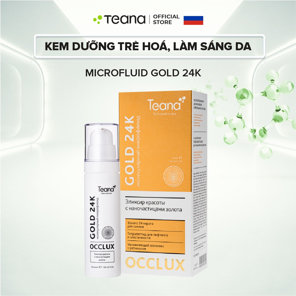 Kem dưỡng Teana "Occlux" Molecular Microfluid Gold 24k trẻ hoá, làm sáng da chứa phân tử vàng 24k 50ml