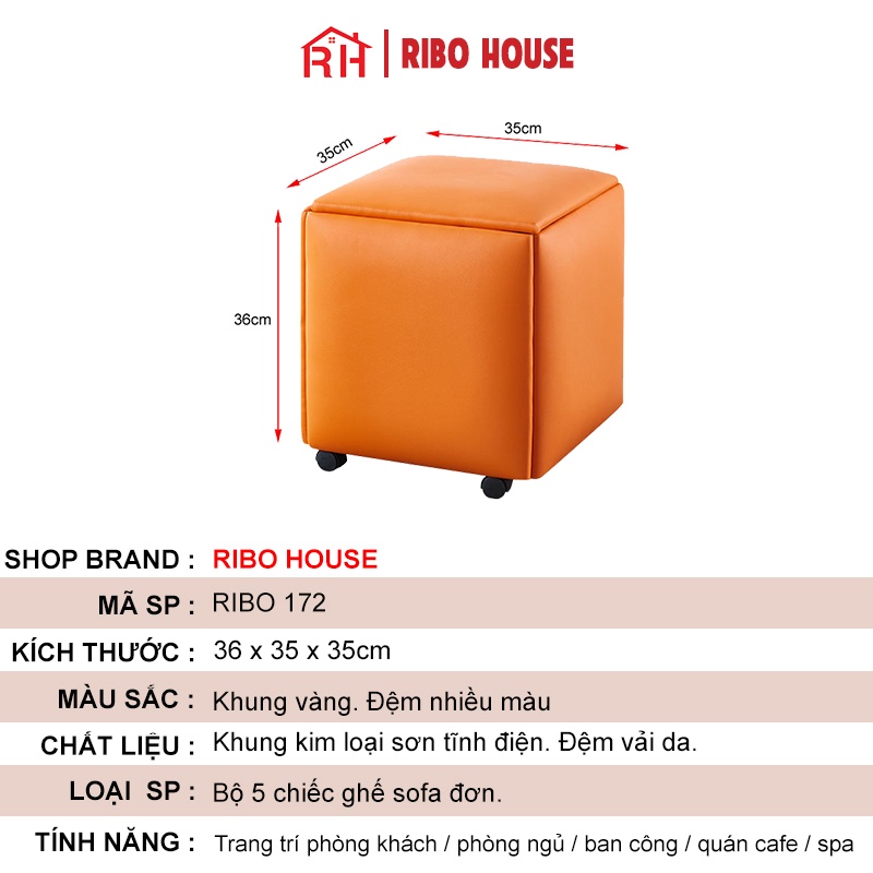 Bộ 5 ghế sofa đơn RIBO HOUSE đệm vải da ghế hình rubik trang trí phòng khách quán cà phê sân vườn RIBO172