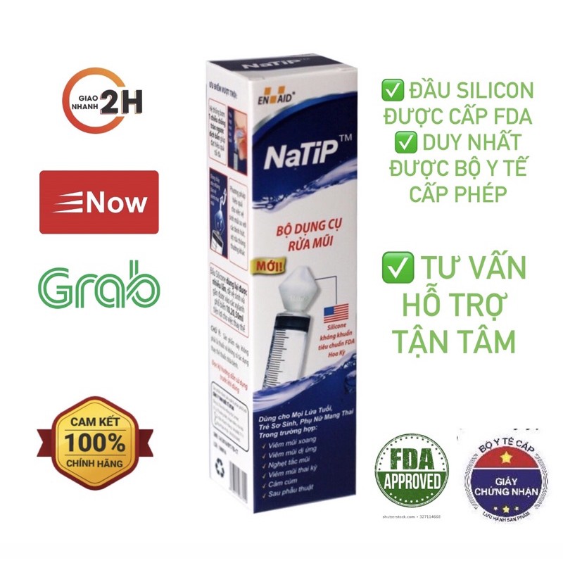 [CHÍNH HÃNG] Bộ dụng cụ rửa mũi NATIP cho trẻ em và người lớn   đầu silicon đạt FDA Hoa Kỳ và được Bộ Y Tế cấp phép