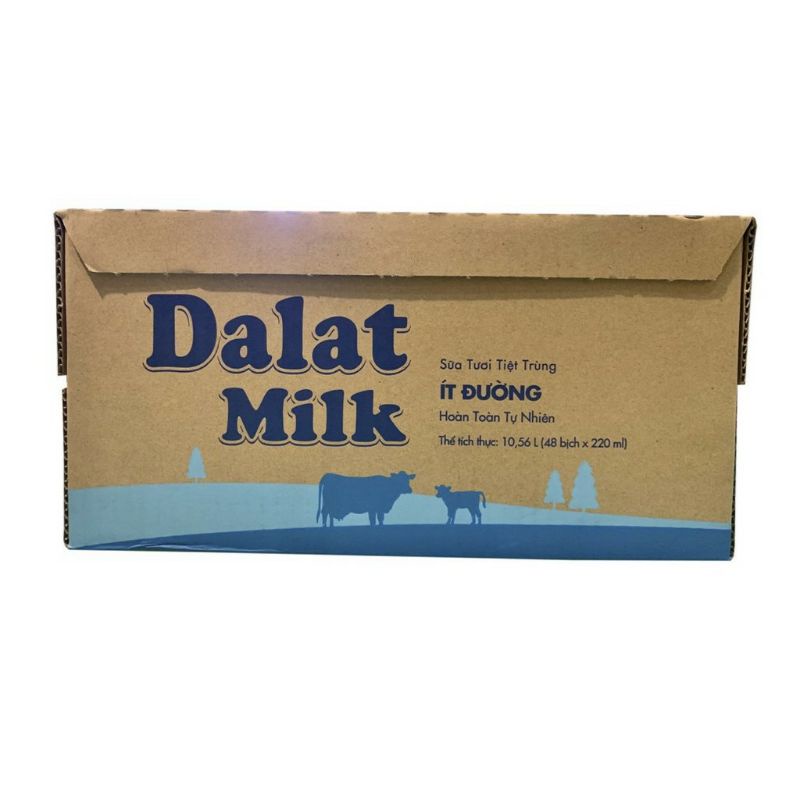 Thùng 48 Bịch Sữa Tươi Tiệt Trùng Ít đường/ có đường/ không đường Dalat milk 220ml