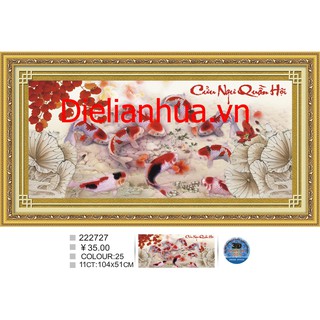 Tranh thêu chữ thập 3D Cửu Ngư Quần Hội. Kích thước:104x51cm