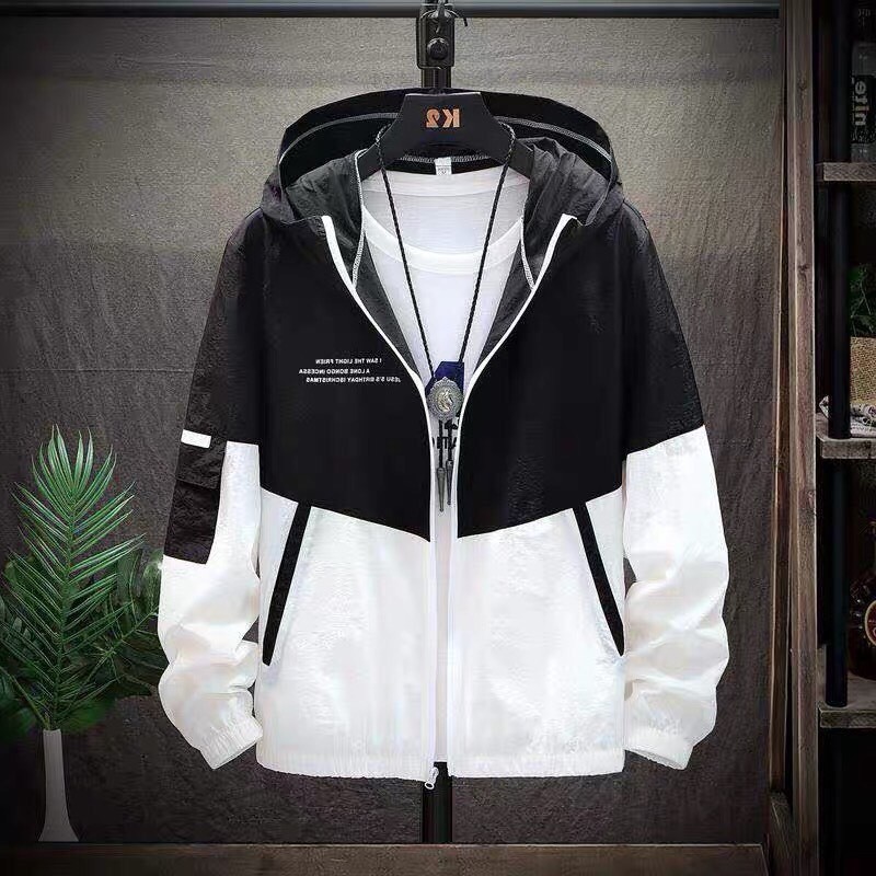 Áo khoác dù nam 2 lớp phối màu trắng đen cao cấp MURADFASHION Ms9039