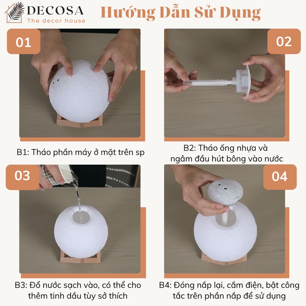 Đèn phun sương tạo ẩm khuếch tán tinh dầu hình mặt trăng DECOSA