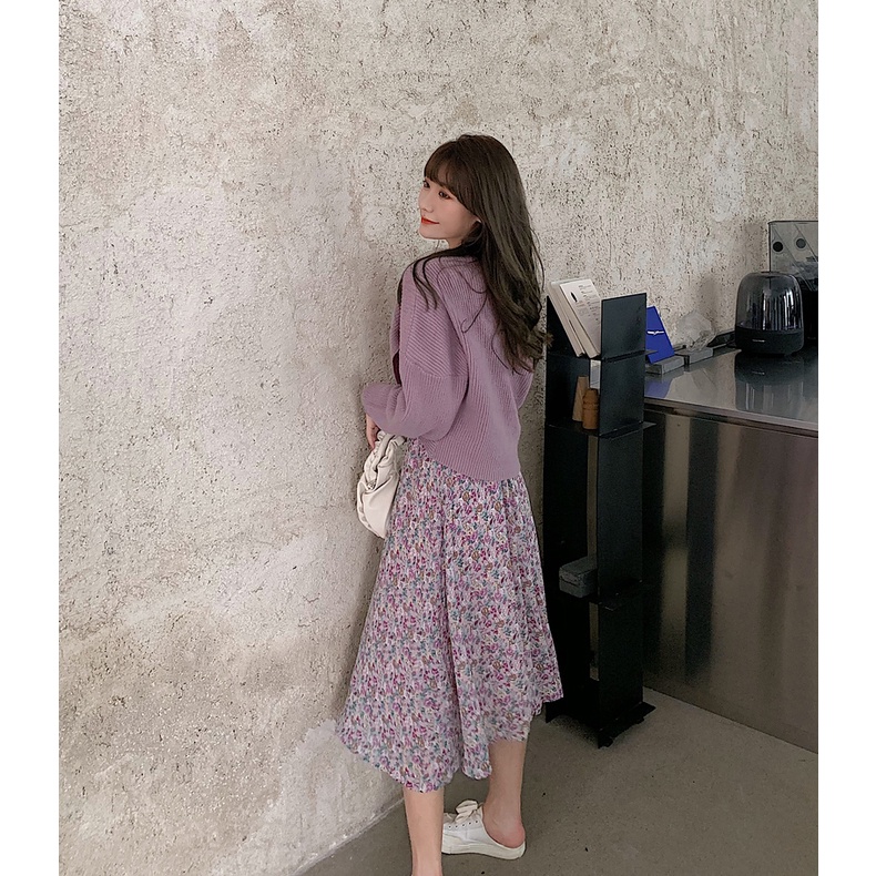 Set đồ áo len và váy hoa nhí vintage