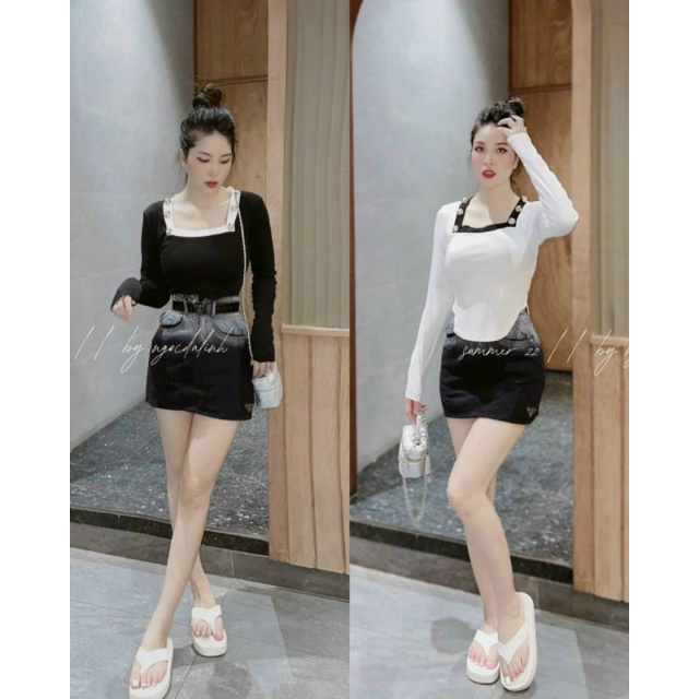 Áo cổ vuông vạt bầu phối nút 2 bên sang chảnh A15..