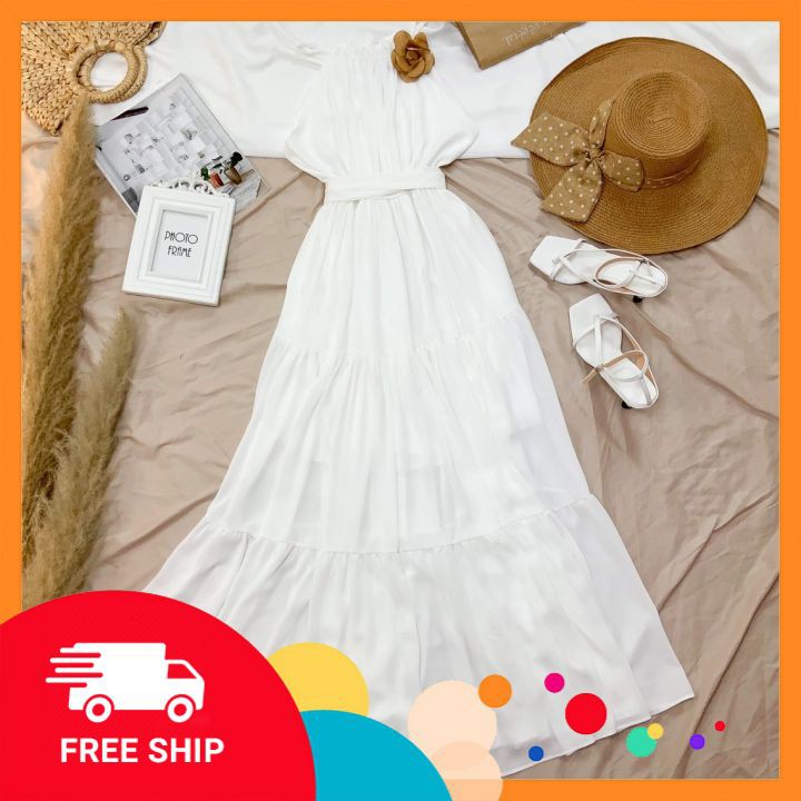 Váy maxi⚡𝗙𝗥𝗘𝗘 𝗦𝗛𝗜𝗣⚡ Đầm maxi 2 dây, dáng xoè phối đuôi cá tầng cách điệu, bo chun eo co dãn tốt, hàng QC cao cấp | BigBuy360 - bigbuy360.vn