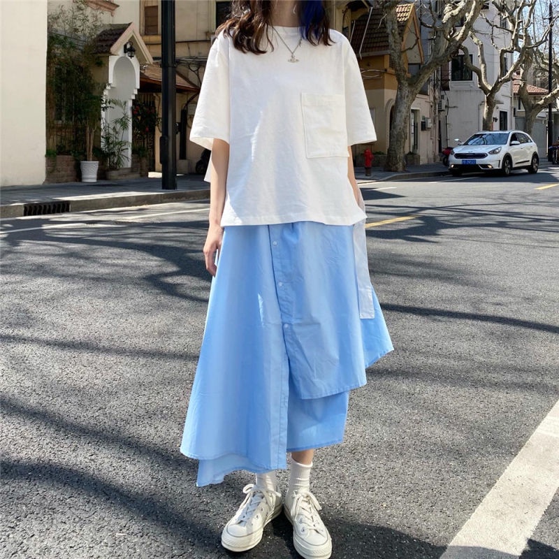 Set Áo Thun Tay Ngắn Phối Chân Váy Thời Trang Xinh Xắn Cho Nữ