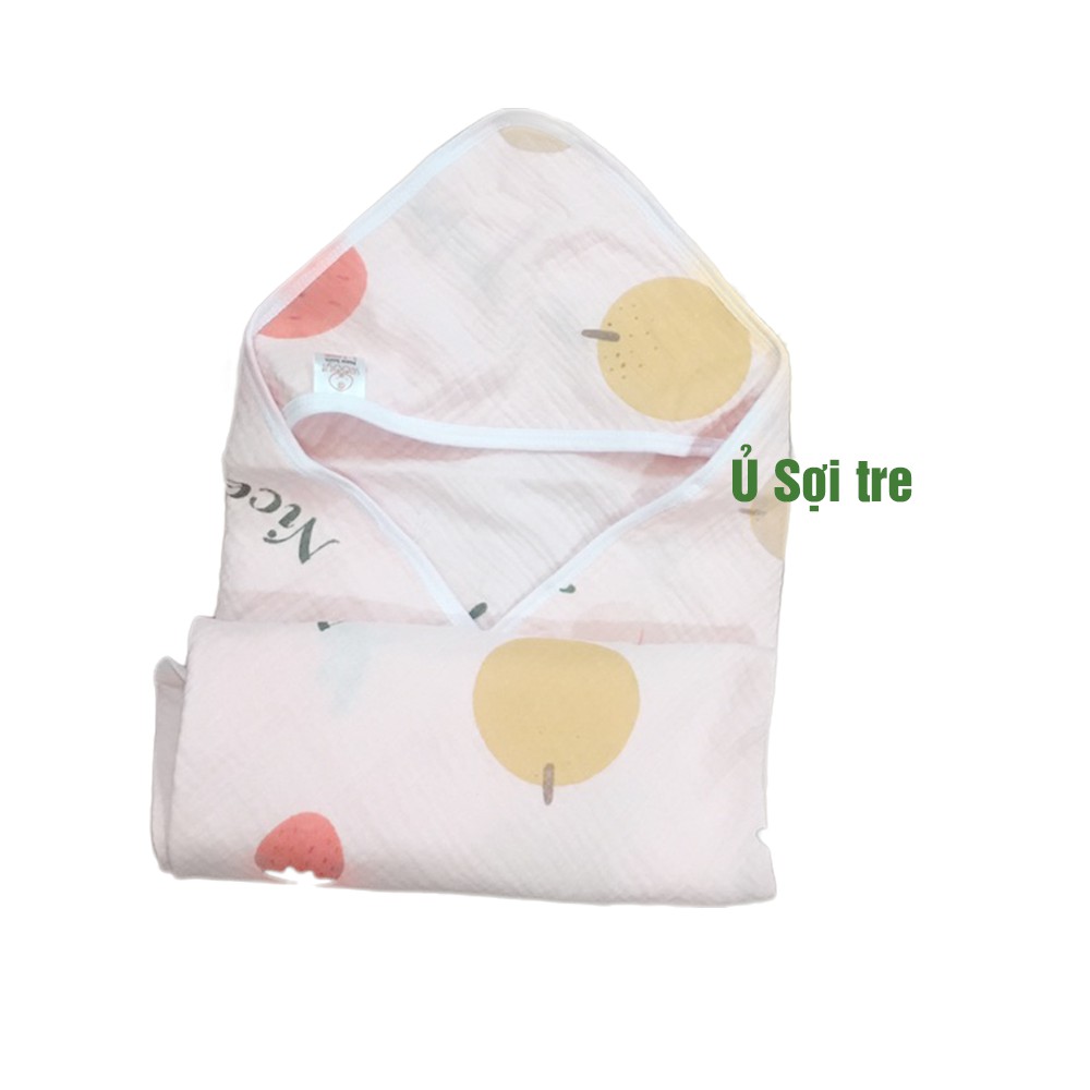 Khăn ủ sợi tre Wooji có mũ cho bé kích thước 80x80cm