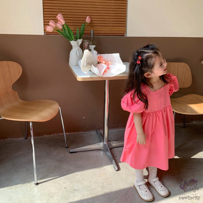 Đầm Công Chúa Tay Phồng Ngắn In Họa Tiết Hoa Dễ Thương Thời Trang Mùa Hè Phong Cách Hàn Quốc Cho Bé Gái