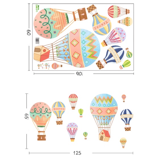 Decal giấy dán tường - mẫu Khinh khí cầu sắc màu dân tộc mới