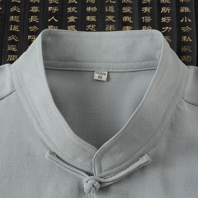 Bộ đồ mùa hè dành cho người trung niên và cao tuổi nam ngắn tay của Quốc bằng vải cotton lanh thêu quần áo bố cỡ
