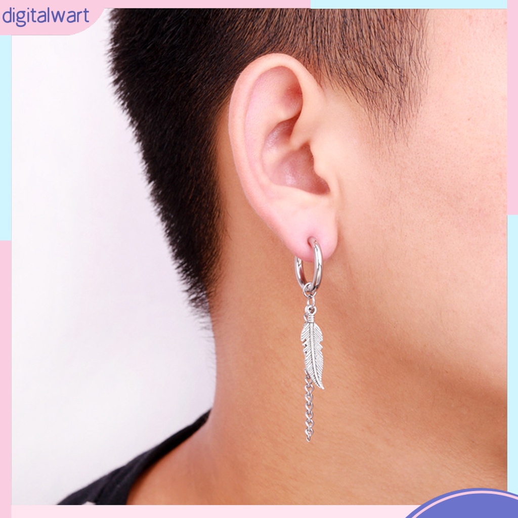 1 Khuyên Tai Tròn Dạng Mắc Xích Dài Bằng Thép Không Gỉ Thời Trang Cho Nam