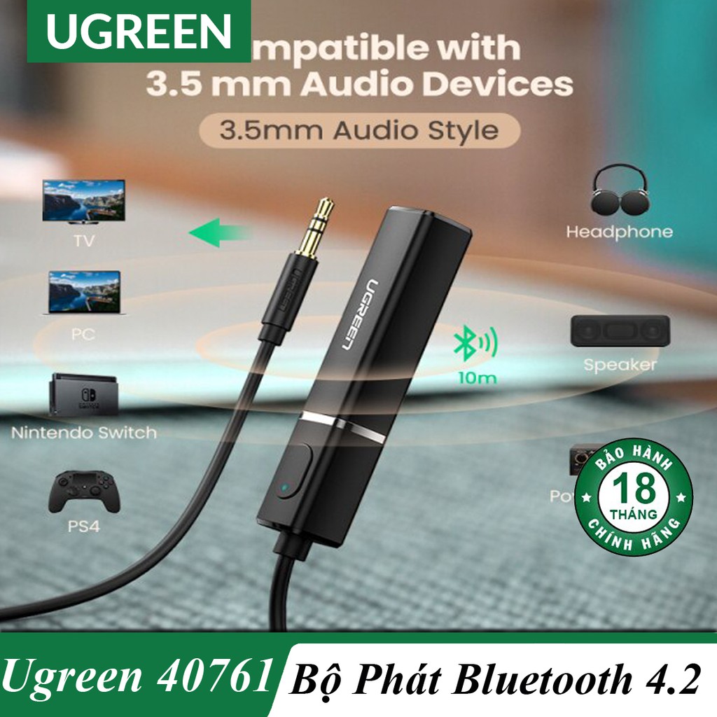 Bộ Phát Bluetooth 4.2 hỗ trợ APTX chuẩn 3.5mm  Ugreen 40761 - Ugreen Chính Hãng - Bảo Hành 18 Tháng