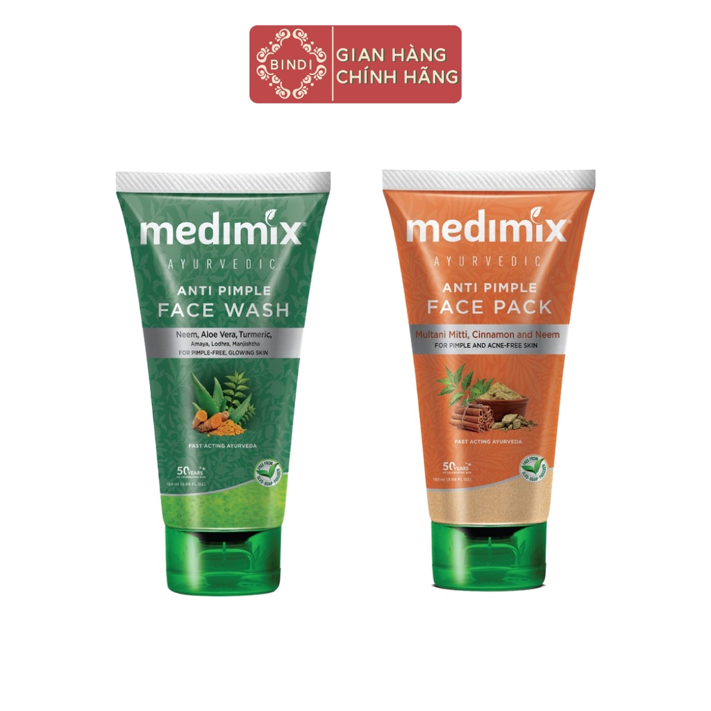 Combo Mặt nạ Medimix Anti Pimple Cleanser - Sữa rửa mặt Medimix Ngừa Mụn 150ml/tuýp
