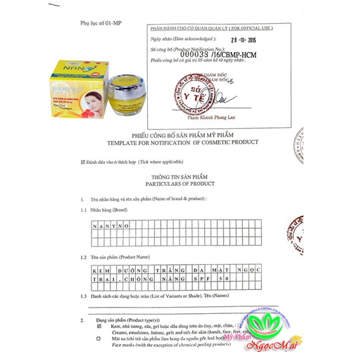 Kem dưỡng trắng da, Chống nắng Ngọc Trai SPF-50 VIP NANYNO