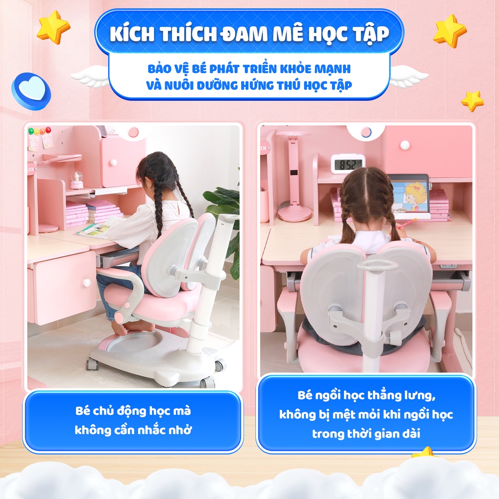 Ghế ngồi học chống gù, đúng tư thế cho bé Chilux G19, bảo vệ cột sống, có thể thay đổi chiều cao