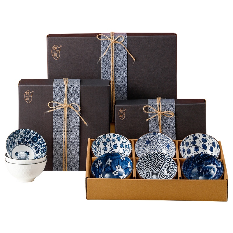 Bộ 6 Bát Ăn Cơm Sứ Phong Cách Nhật Bản Bộ 6 Chén Sứ Quà Tặng Tân Gia Quà Tết Kèm Hộp