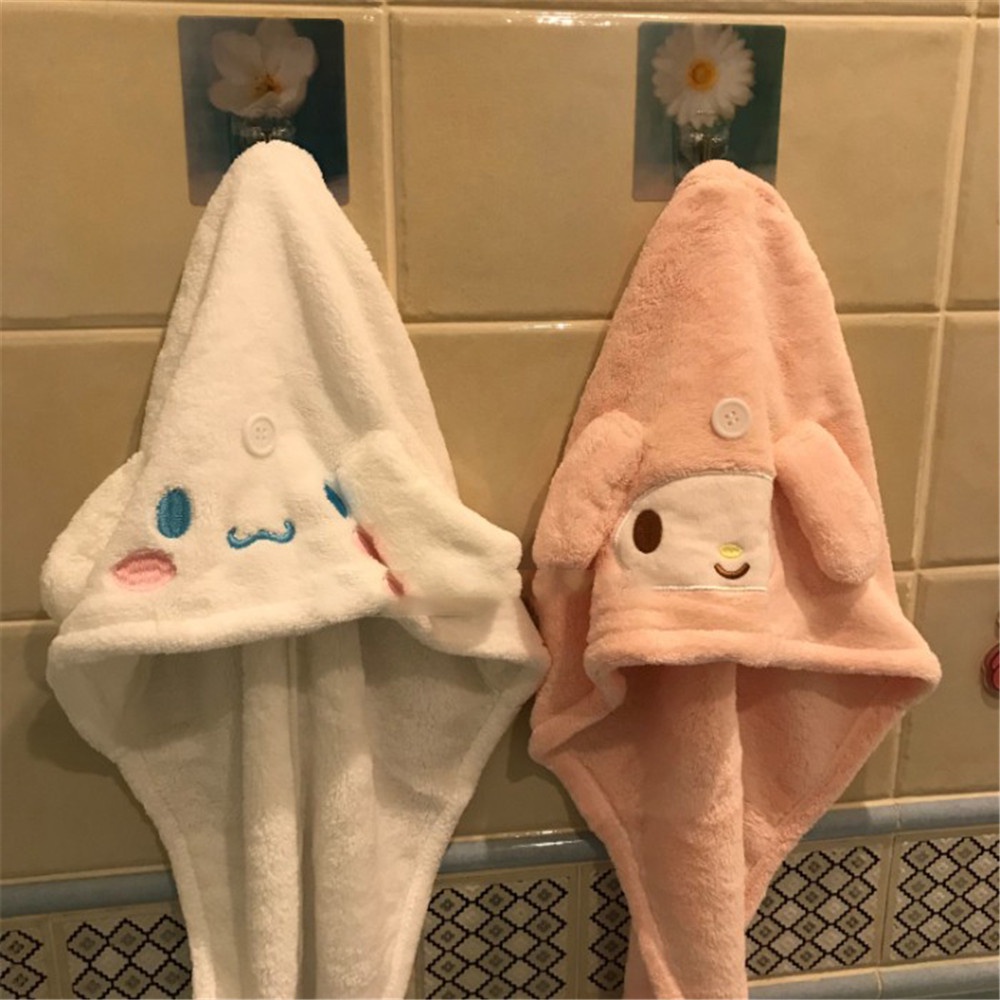 Khăn Tắm Trùm Đầu Vải Lông Cừu San Hô Nhanh Khô Đính Tai Thỏ Dễ Thương Cho Nữ