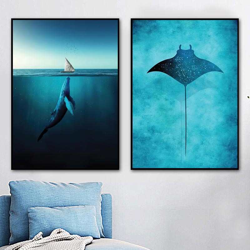 Tranh Vải Bạt Treo Tường In Hình Cá Voi / Cá Voi / Lướt Sóng Trang Trí Nhà Cửa